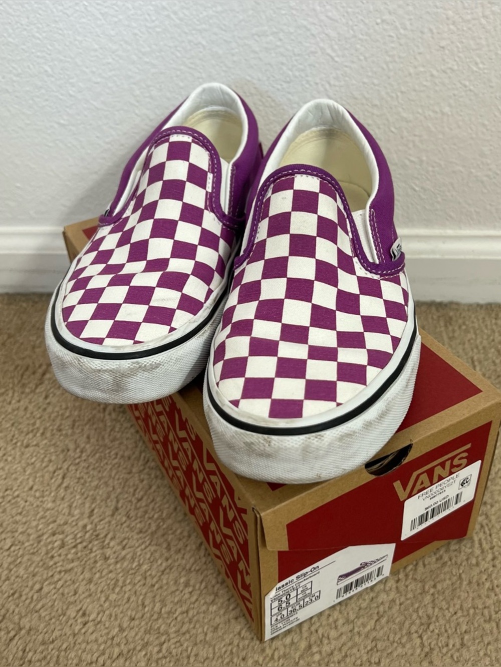 Vans Checkerboard Slip-On Shoes - Purple/White